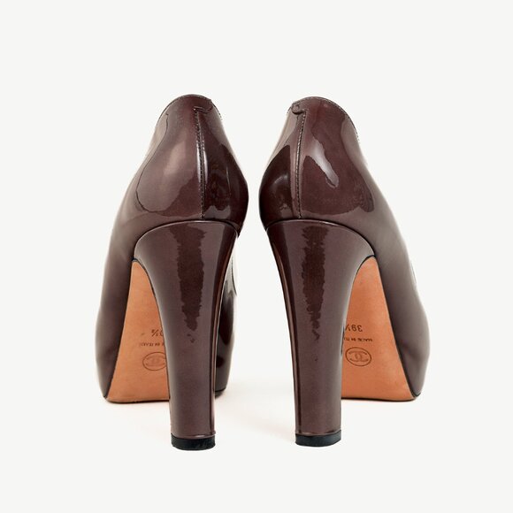 Chanel Brown Patent Leather Mirror Platform Pumps - Picture 3 of 10